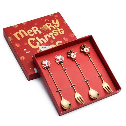 Pack Christmas Spoon Cartoon Fruit Fork Dessert Coffee Scoop