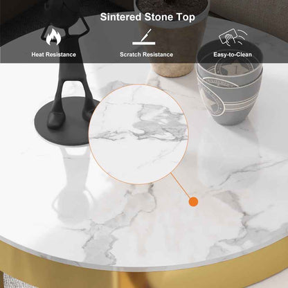 Nesnesis Modern Round Sinter Stone Nesting Wood Coffee Table