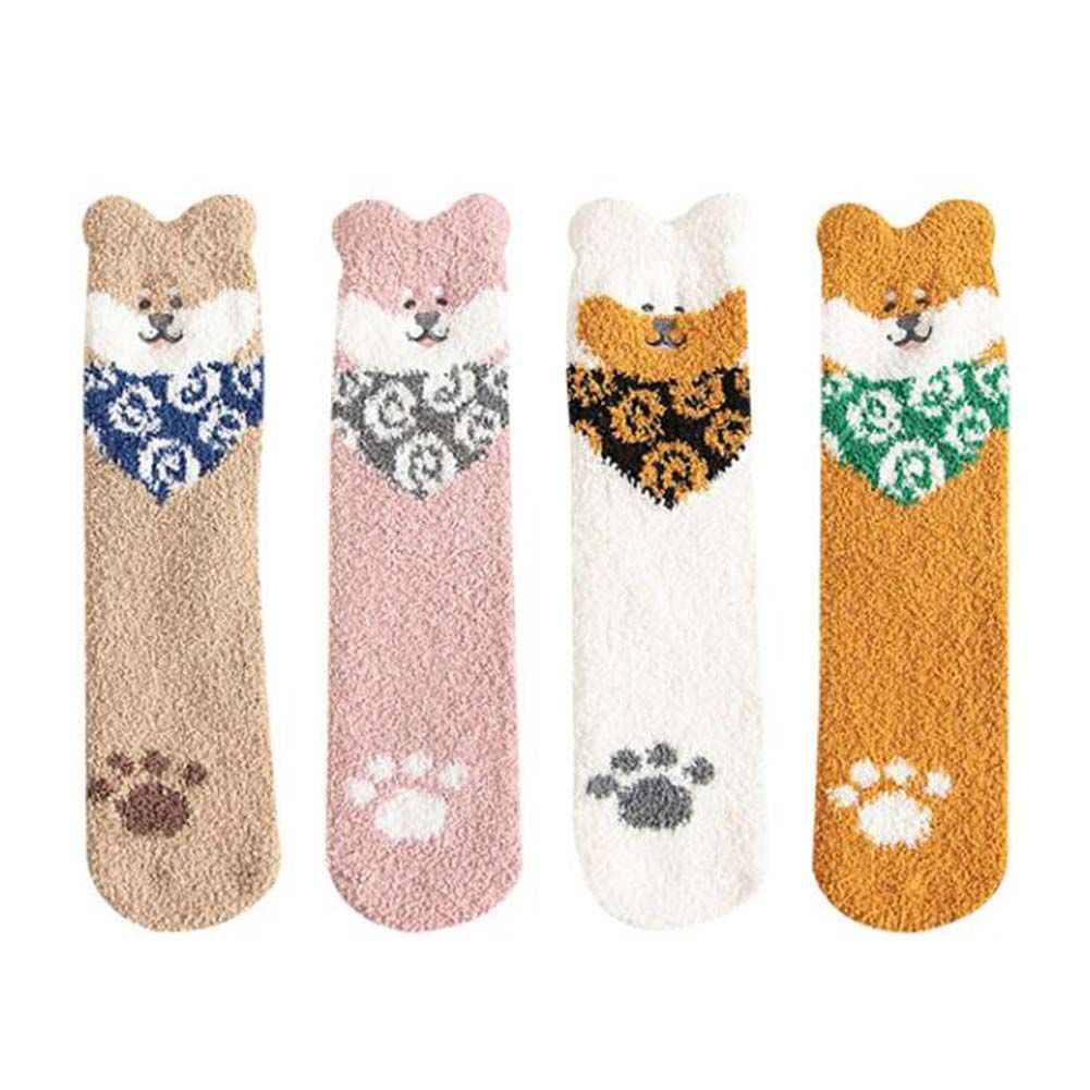 Womens Winter Cute Dog Midcalf socks Home Sleep Floor Socks