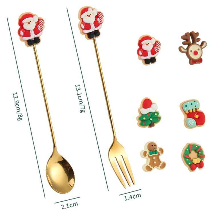 Pack Christmas Spoon Cartoon Fruit Fork Dessert Coffee Scoop